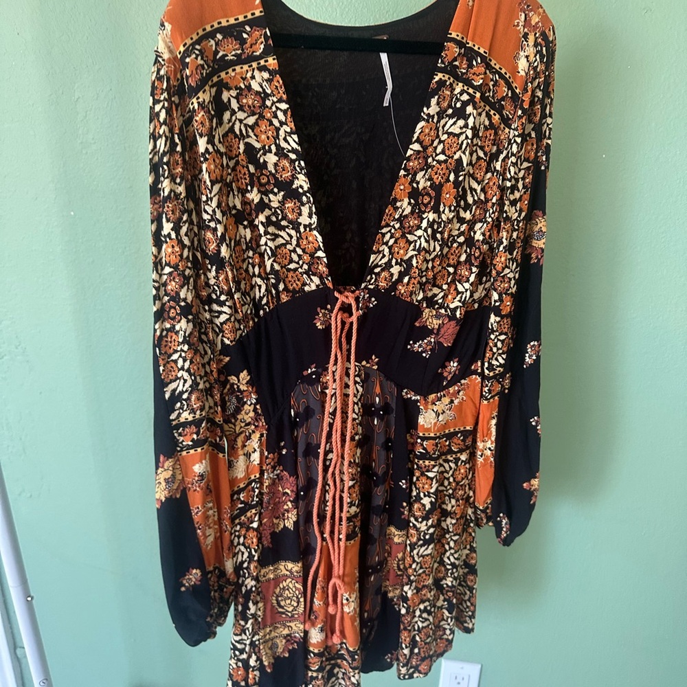 Free People Black and Rust Floral Mini Dress - Picture 3 of 7